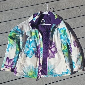 The North Face Women's Floral Ski Jacket - Purple and Blue Accents